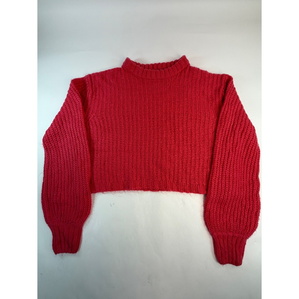 Threadbare Ladies Bea Jumper Red Ribbed Cropped Balloon Sleeve Sweater Size 2